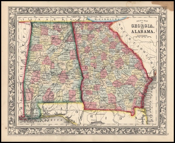 57-South and Southeast Map By Samuel Augustus Mitchell Jr.