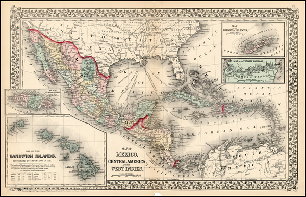 0-Southeast, Southwest, Hawaii, Mexico, Caribbean and Hawaii Map By Samuel Augustus Mitchell Jr.