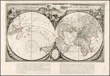 World, World, Northern Hemisphere and Southern Hemisphere Map By Giovanni Antonio Remondini