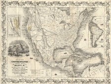 United States and California Map By Joseph Hutchins Colton