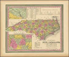 A New Map Of North Carolina with its Canals, Roads, Distances from Place to Place, along the Stage & Steam Boat Routes . . . 1847 By Samuel Augustus Mitchell