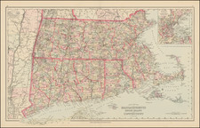 Gray's New Map of Massachusetts, Rhode Island and Connecticut By O.W. Gray