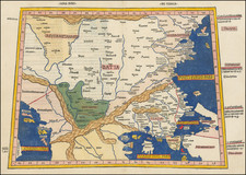 Romania, Balkans, Bosnia & Herzegovina, Serbia & Montenegro, Albania, Kosovo, Macedonia, Bulgaria, Turkey and Greece Map By Claudius Ptolemy / Johann Reger