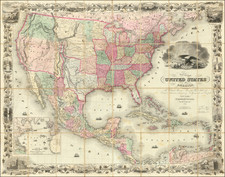 [ First Gold Rush Edition! ]  Colton's Map of the United States of America, The British Provinces, Mexico, The West Indies and Central America  . . . 1849  By Joseph Hutchins Colton