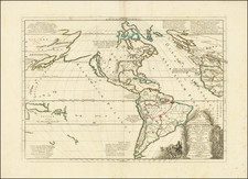 Atlantic Ocean, South America, Australia & Oceania, Pacific, Oceania and America Map By Nicolas Sanson / Tipografia del Seminario