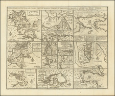 New York City, Florida, Caribbean, Cuba, Bahamas, Colombia, Martinique, Boston and Eastern Canada Map By Emanuel Bowen