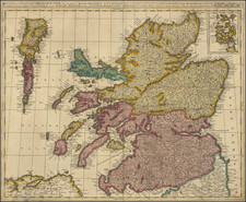 [ Scotland ]  Regnum Scotia, seu pars Septent:  Magnae Britanniae, divisa in Scotiam Septent: et Astralem, porro autem in Comit:  Rossiam Moraviam, Argatheliam, et Gallovidiam,; Vicencomit: Banfam et Marriam; Praefect: Laudoniam, Renfroviam et Anadiam; una cum Insulis Ebuda . . .  By Gerard & Leonard Valk