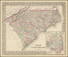 North Carolina and South Carolina Map By Samuel Augustus Mitchell Jr.