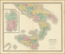 Italy South Part.  [Includes Sicily--large inset of Sardinia] By W. & A.K. Johnston