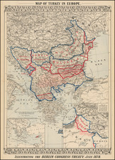 Map of Turkey in Europe.  Illustrating The Berlin Congress Treaty, July 1878 (with inset Map of Armenia) By Samuel Augustus Mitchell Jr.