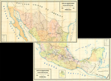 [ Mexican Railroads ]   Carta De Comunicaciones De Los Estados Unidos Mexicanos Formada de orden de la Secretaria de Estado y del Despacho de Comunicaciones y Obras Publicas, por el Coronel Bodo von Glumer . . . Primera Hoja.  1895 - 1896.   (and) Segunda Hoja 1895 - 1896 By Instituto Litografico de Berlin