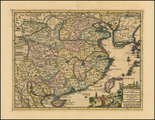 China and Korea Map By Pieter van der Aa