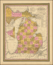 A New Map of Michigan with its Canals, Roads & Distances . . . 1846 By Samuel Augustus Mitchell