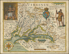 Maryland, Southeast and Virginia Map By Matthaus Merian / John Smith