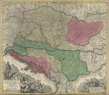 Nova et Accurata Hungariae Cum Adiacentib. Regn. Et Principatibus Tabula . . .   By Matthaus Seutter