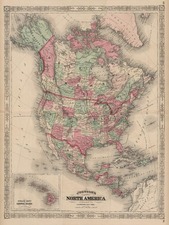 North America Map By Benjamin P Ward  &  Alvin Jewett Johnson