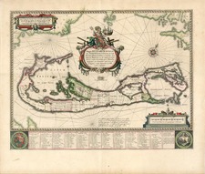 World, Atlantic Ocean and Caribbean Map By Willem Janszoon Blaeu