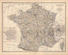 Europe and France Map By W. & A.K. Johnston