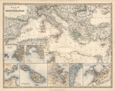 Europe, Mediterranean, Balearic Islands and Greece Map By W. & A.K. Johnston