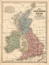 Europe and British Isles Map By Samuel Augustus Mitchell