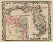 Florida Map By Samuel Augustus Mitchell Jr.