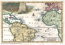 World, Atlantic Ocean, South America and America Map By Pieter van der Aa