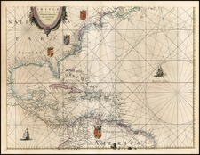 Mid-Atlantic, Southeast and Caribbean Map By Willem Janszoon Blaeu