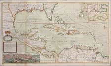 Southeast, Texas, Caribbean and Central America Map By Hermann Moll