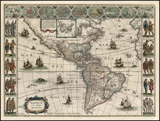 North America, South America and America Map By Willem Janszoon Blaeu