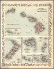 Hawaii, Australia & Oceania, New Zealand and Hawaii Map By Joseph Hutchins Colton