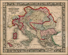 Europe, Austria, Balkans, Balearic Islands and Greece Map By Samuel Augustus Mitchell Jr.