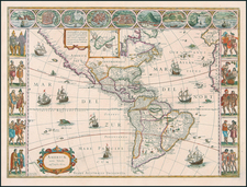 North America, South America and America Map By Willem Janszoon Blaeu