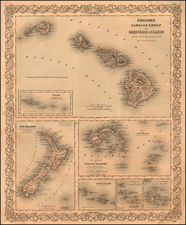 Hawaii, Australia & Oceania, New Zealand and Hawaii Map By Joseph Hutchins Colton