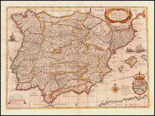 Europe, Spain and Portugal Map By Henricus Hondius