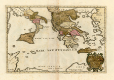 Europe, Italy, Mediterranean, Balearic Islands and Greece Map By F. Bertin