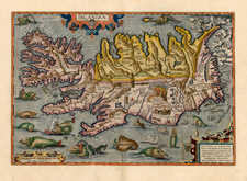 World, World, Atlantic Ocean, Europe, Iceland, Comic & Anthropomorphic, Curiosities and Balearic Islands Map By Abraham Ortelius