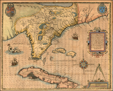 South, Southeast, Midwest and Caribbean Map By Jacques Le Moyne