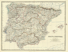 Europe, Spain and Portugal Map By W. & A.K. Johnston