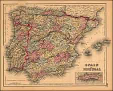 Europe, Spain and Portugal Map By Joseph Hutchins Colton