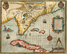 Florida, South, Southeast and Caribbean Map By Jacques Le Moyne