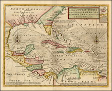 South, Southeast, Caribbean and Central America Map By Herman Moll