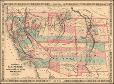 Southwest, Rocky Mountains and California Map By Alvin Jewett Johnson  &  Benjamin P Ward