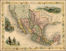 Texas, Southwest, Rocky Mountains, Mexico and California Map By John Tallis