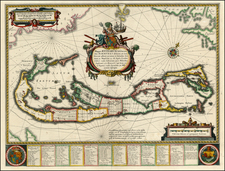 Atlantic Ocean and Caribbean Map By Willem Janszoon Blaeu