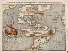 World, Western Hemisphere, North America, South America, Pacific and America Map By Sebastian Munster