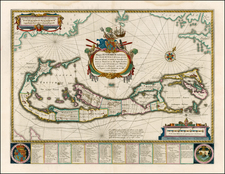 Atlantic Ocean and Caribbean Map By Willem Janszoon Blaeu