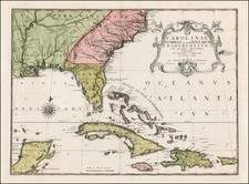 Florida, South, Southeast and Caribbean Map By Mark Catesby - Johan Michael Seligmann