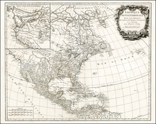 United States and North America Map By Gilles Robert de Vaugondy