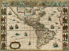 North America, South America and America Map By Willem Janszoon Blaeu