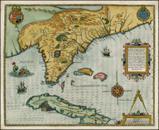 Florida, South, Southeast, Midwest and Caribbean Map By Jacques Le Moyne